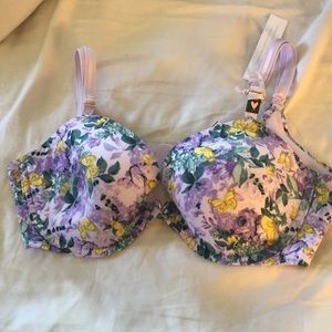 Victoria’s Secret floral purple bra 34D NWT metal accents